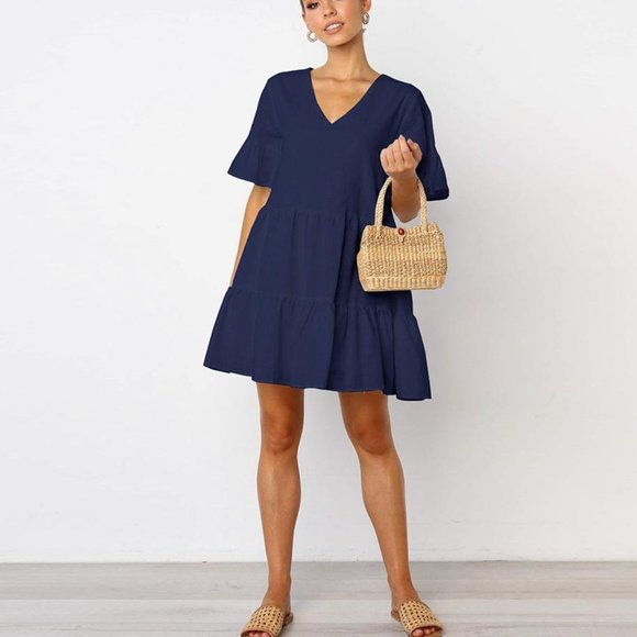 Flared Sleeve Swing Mini Dress - Picture 1 of 3